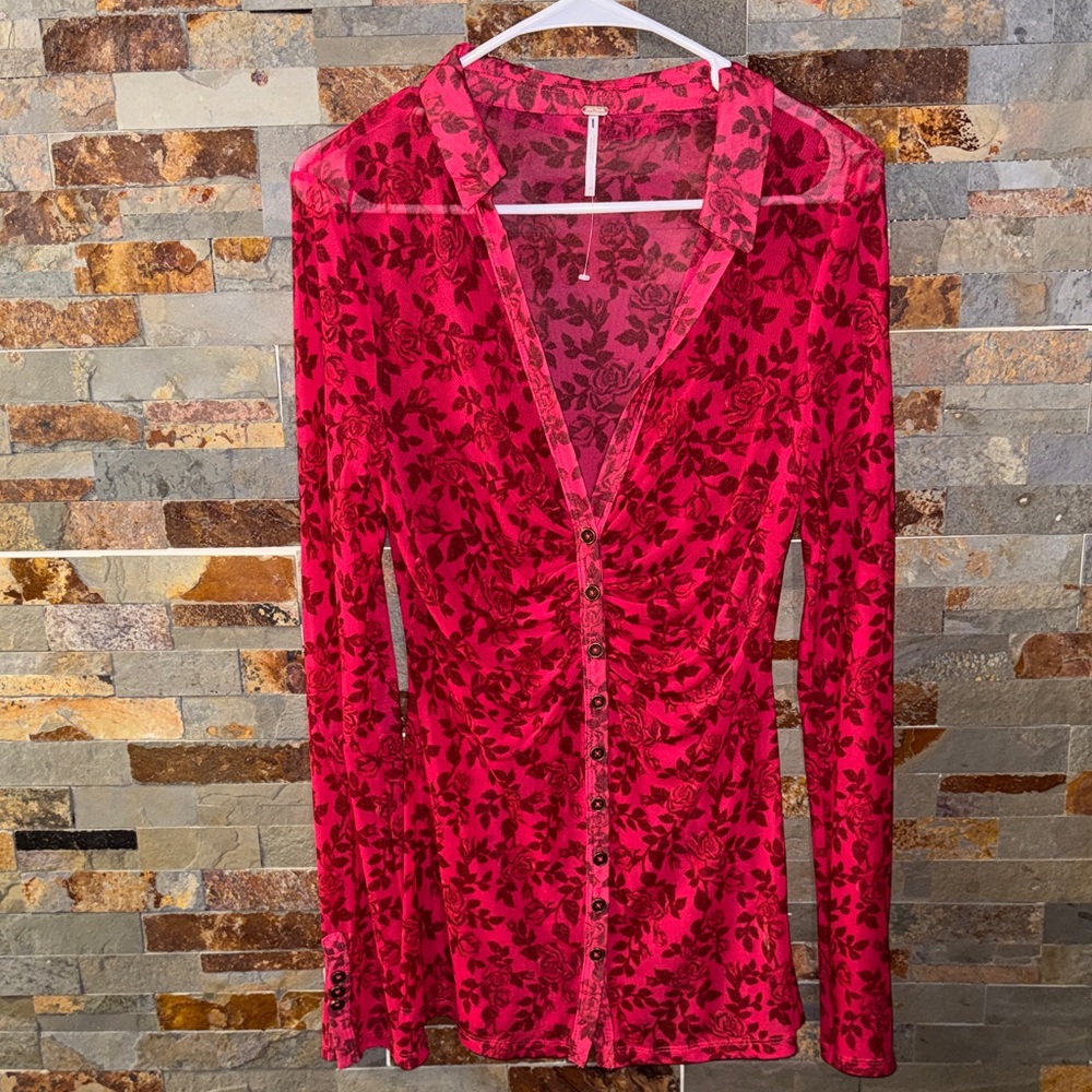 Brand New- FP Movement by Free People Scarlet Floral Button-Up Blouse